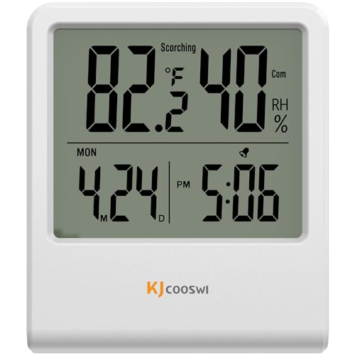 Indoor Thermometer, Room Thermometer and Hygrometer with Clock, Temperature and Humidity Meter with Clock, Double Comfort Indicator, Time, Date(White) - color: White