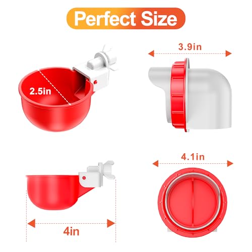 ZenxyHoC No Waste Chicken Feeders and Waterers - 6 Set with Water Cups | for Buckets Barrels Bins Troughs No Waste Chicken Feeder - size: 6 Ports and 6 Cups