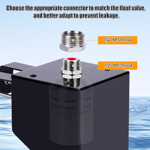 Water Trough Float Valve for Stock Tank, Stock Water Tank Float Valve, Fully Automatic Water Level Control Float Valve for Ponds, Aquariums, Livestock Water Trough, Hydroponics and Reservoir