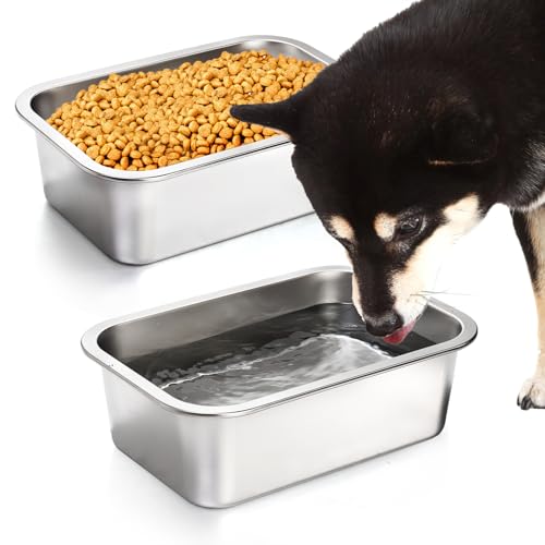 Lawei 2 Pack 1.2 Gallon Stainless Steel Dog Bowls for Large Dogs, Rectangular Metal Dog Water Food Bowl, Large Capacity Pet Food Bowl Water Dish, Indoor and Outdoor Universal Pet Bowl, Easy to Clean