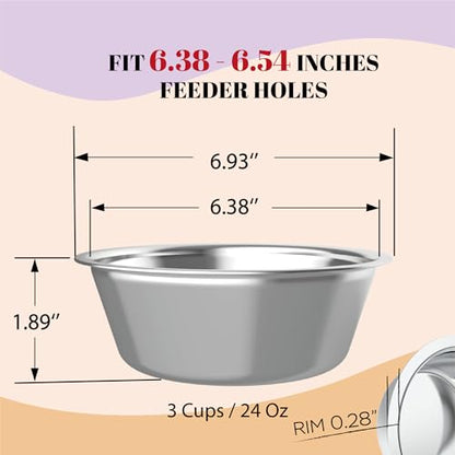 AVERYDAY 24oz Stainless Steel Dog Bowls Set, 2 Pack for Replacement Dogs Bowl Stand, 3 Cups Metal Dog Bowls, 6 Inch Small Medium Dogs Water Bowl for Raised Feeder with Opening 6.38-6.54'' - size: Fit 6.38-6.54" Feeder Holes (3 Cups)