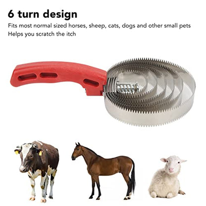 HERCHR Horse Grooming Brush, 6 Rings Reversible Stainless Steel Curry Comb with Comfortable Touch Grip, Livestock Hair Scraper Shedding Supplies for Horse Cow Sheep Dog Donkey Cattle