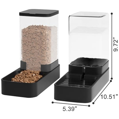 Automatic Cat Feeder and Water Dispenser in Set with Pet Food Bowl,Gravity Dog Waterer and Food Feeder for Small Medium Dog Cat Puppy Kitten Large Capacity(3.3L,Black) - size: 3.3L