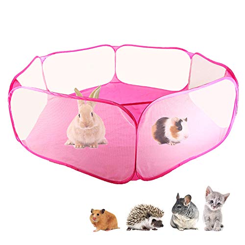 Amakunft Small Animal Playpen, Pop-Up Portable Play Yard for Guinea Pigs, Rabbits, Hamsters, Hedgehogs, Foldable Exercise Fence with Breathable Mesh for Indoor Outdoor Use - color: Pink