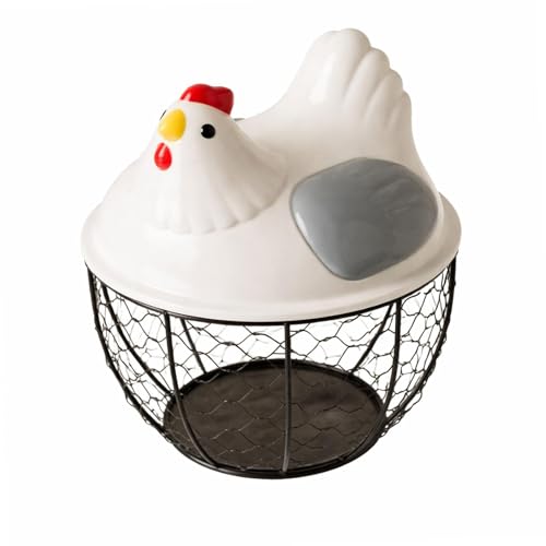 Chicken Egg Basket Metal Iron Wire Egg Collection Basket Vegetable Fruit Basket Farmhouse Decorative Storage with Ergonomic Handles Suitable for, Gray Lid
