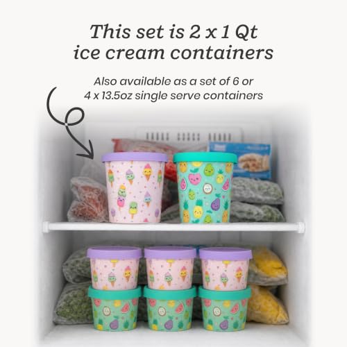 StarPack Freeze The Day Homemade Ice Cream Containers (2-Pack, 1 Quart) - Airtight Silicone Lids, BPA-Free Reusable Ice Cream Freezer Containers with Lids, Stackable, Kawaii Pink & Green - color: Kawaii Pink & Green, size: 2-Pack 1Qt