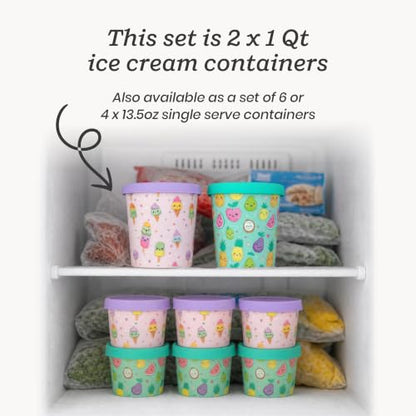 StarPack Freeze The Day Homemade Ice Cream Containers (2-Pack, 1 Quart) - Airtight Silicone Lids, BPA-Free Reusable Ice Cream Freezer Containers with Lids, Stackable, Kawaii Pink & Green - color: Kawaii Pink & Green, size: 2-Pack 1Qt