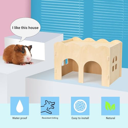 Bifeaw Natural Wooden Chew-Proof Guinea Pig Hideout | for Small Pets - size: Guinea Pig