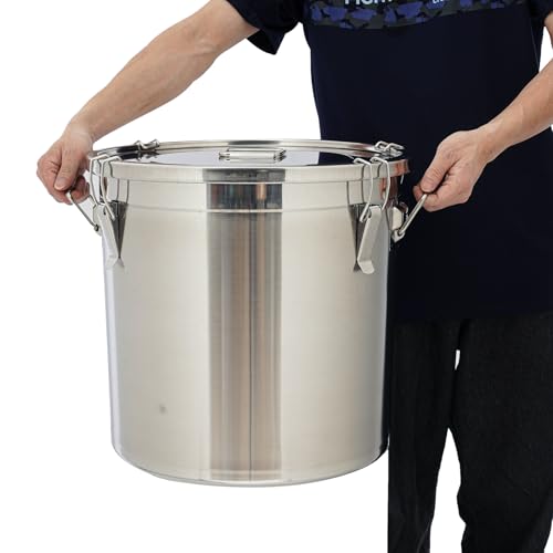DYNAMI 12.7Gal 304 Stainless Steel Rice Storage Container,Extra Large Food Grade Canister,40-90Lbs Sealed Rice Bucket with Airtight Lid and Locking Buckle,for Rice, Flour, Grain (48L)