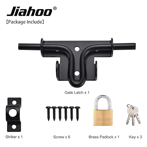 JIAHOO Door Lock Gate Latch, Heavy Duty Slide Bolt Door Lock with Brass Padlock & 3 Keys, Sliding Bolt Latch Hardware kit for Wooden Fence, Shed Door, PVC Fence, Barn Door - style: Slide Bolt Latch & Padlock