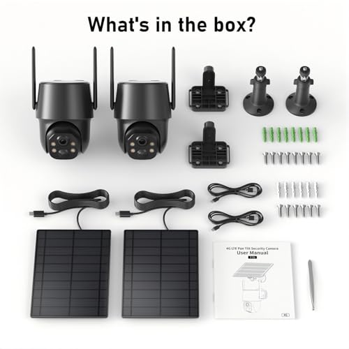 SEHMUA No WiFi Security Camera, 4G LTE Cellular Security Cameras Outdoor Wireless, Built-in SIM Card, Solar Powered, 2K Color Night Vision, 360°View, Instant APP Alerts, IP65 - size: 2 pack