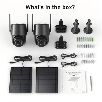 SEHMUA No WiFi Security Camera, 4G LTE Cellular Security Cameras Outdoor Wireless, Built-in SIM Card, Solar Powered, 2K Color Night Vision, 360°View, Instant APP Alerts, IP65 - size: 2 pack