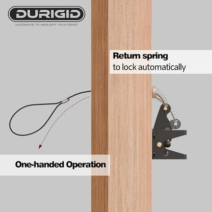 Gate Latch Cable Pull, Spring-Loaded Latch Kit Gate Latch for Wooden Fence Vinyl Metal Gates, Sued for Gate 2 to 6 Inches Thick, Black, 1 Pack