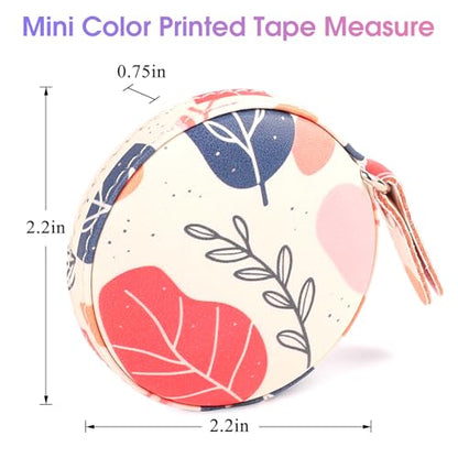 Retractable Mini Tape Measure, Auto-Retract, Premium Leather Tape Measure, Dual-Sided Ruler, Ideal for Fabric Cutting, Body Measurements, and Handicrafts (Bohemian Leaves) - color: Bohemian Leaves