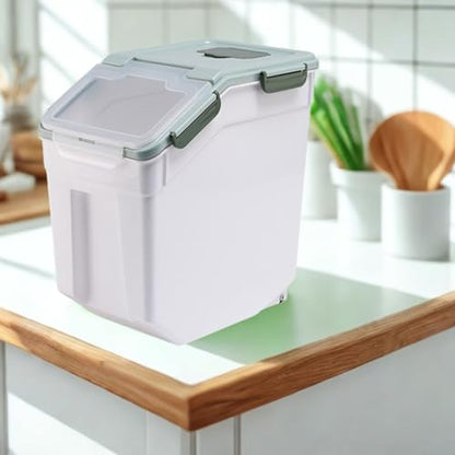 Large Flour Storage Container Bin 25lb, 4 Pack Airtight Rice Storage Containers with Wheels Seal Locking Lid, BPA Free, with Measuring Cup |Scoop, for Beans, Sugar, Grain, Dry Food - Green - color: 4Pcs 25LB Green