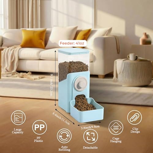 Auto Gravity Food Dispenser for Cage Hanging, 41OZ Capacity Hanging Automatic Pet Cage Feeder, Food Bowl for Cats Dogs Rabbit Ferret Chinchilla Bird Hedgehog Guinea Pig (Light Blue) - color: Light Blue