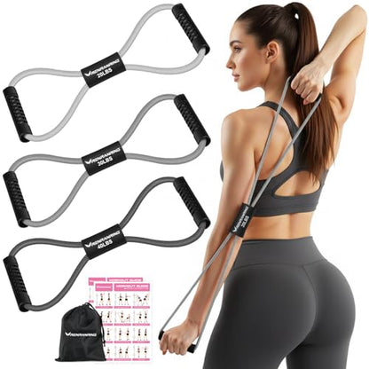 Figure 8 Resistance Bands with Handles, 3 Levels Latex Exercise Stretch Bands - color: Light Gray, Dark Gray, Black