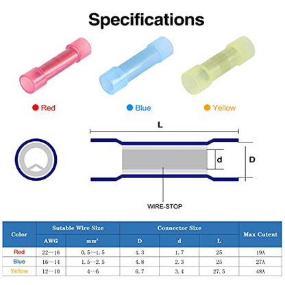60pcs PA66 Nylon 12-10 Wire Connectors Electrical Crimp Butt Connector Fully Insulated Splice Wire Terminals Yellow - size: Yellow 60PCS