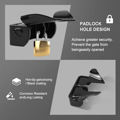 Wall Mount Butterfly Latch 1-3/8" to 1-5/8", Gate Fork Lock with Padlock Hole, Chain Link Fence Parts, Gate Fork Latch,Chain Link Fence Gate Latching Hardware (Black) - color: Black