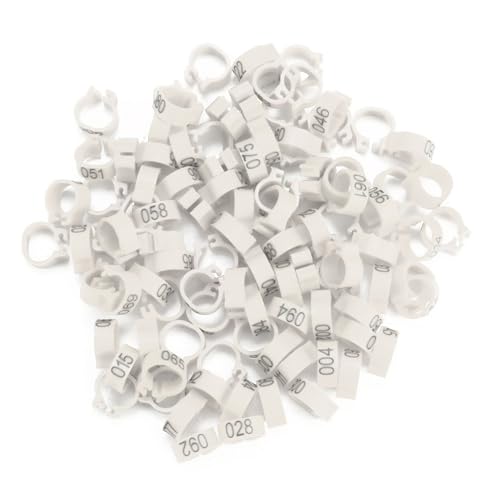 100PCS 8MM 001-100 Numbered Plastic Letter Pigeon Bird Leg Bands Rings, Bird Chicks Parrot Clip Rings Band (White) - color: White