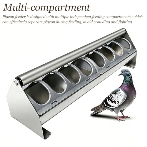 Stainless Steel Pigeon Feeder for Mealworms, Brid Feeder with Separated Fence & Crossbar, Anti-rust Anti-waste Feed Trough, Easy to Install(L40cm/15.7") - size: L40cm/15.7"