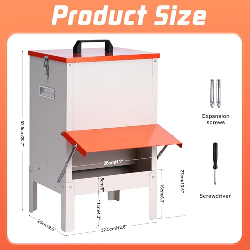 30lbs Automatic Chicken Feeder and Duck Feeder for Outside, Metal Chicken Feeders No Waste, Large Poultry Feeder for Chickens, Ducks, Geese, Pigeons, Dogs, Cats (Orange)