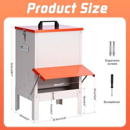 30lbs Automatic Chicken Feeder and Duck Feeder for Outside, Metal Chicken Feeders No Waste, Large Poultry Feeder for Chickens, Ducks, Geese, Pigeons, Dogs, Cats (Orange)