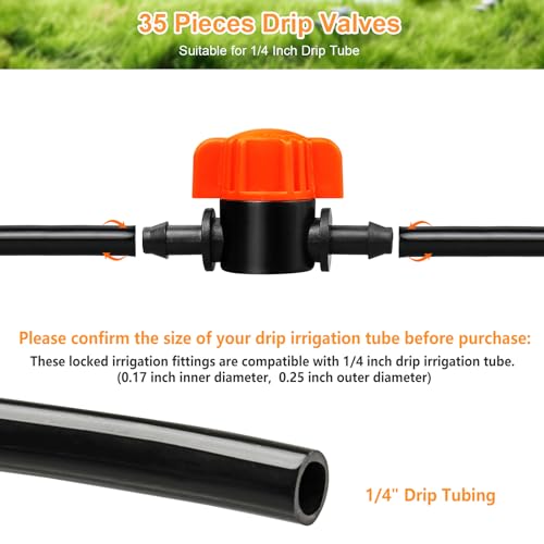 1/4 Inch Drip Irrigation Valves, 35 Pcs Drip Irrigation Shut Off Switch Valves for 1/4" Drip Irrigation Tubing, Water Flow Control Valve Drip Line Cut Off Valve for Drip Sprinkler Garden System - size: 4/7mm Valves-35P