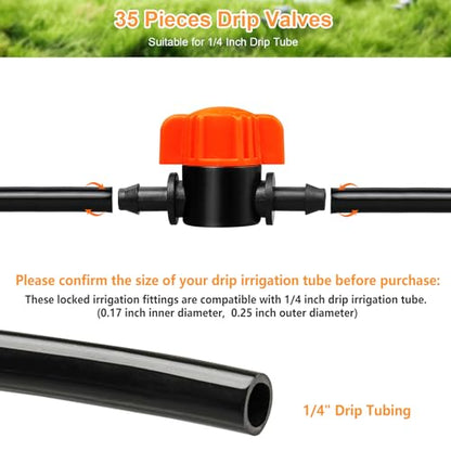1/4 Inch Drip Irrigation Valves, 35 Pcs Drip Irrigation Shut Off Switch Valves for 1/4" Drip Irrigation Tubing, Water Flow Control Valve Drip Line Cut Off Valve for Drip Sprinkler Garden System - size: 4/7mm Valves-35P