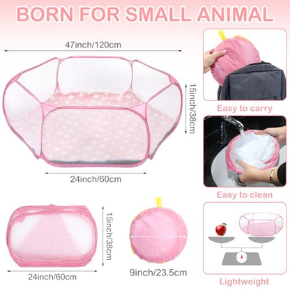 VitalCozy Hamster Playpen with Mat Small Animal Cage Tent Breathable Transparent Guinea Pig Playpen Waterproof Portable Yard Fence Mat Foldable Exercise Playpen Outdoor Indoor (Pink,Star) - color: Pink
