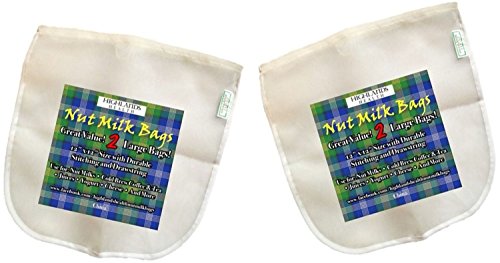 Nut Milk Bag - 2 Large 12"x12" - Reusable Commercial Grade Fine Nylon Mesh - Pulp Free Almond Milk - Tea and Cold Brew Coffee Filter - Juice and Yogurt Strainer - Cheesecloth Quality - And More