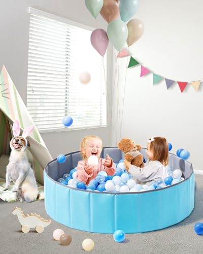 Hikiddy Foldable Ball Pit for Dogs, 31.5 Inch Ball Pits for Babies Toddlers Round, Kiddie Baby Playpen Ball Pool, Idea Toy Gift for Babies-Balls NOT Included (Light Blue) - color: Light Blue-80