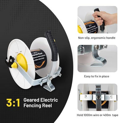 Electric Fence Reel 3:1 Geared Electric Fencing Standard Reels with Crank Geared Polywire Reel Stabilizer 2 Pack - size: 0 feet x 2 standard reel