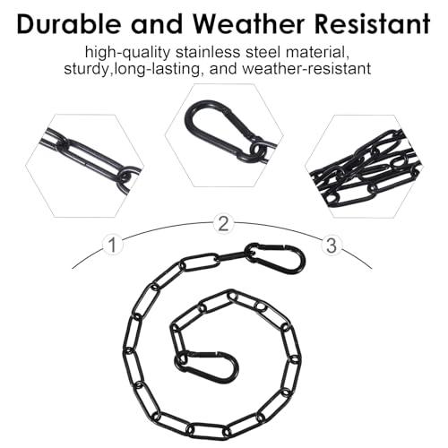 Gate Chain Lock with Carabiners, 20'' Black Metal Gate Locks for Outdoor Fence Pet Cage Backyard Chain Lock Planter Hanging Garden Yard Farm Use