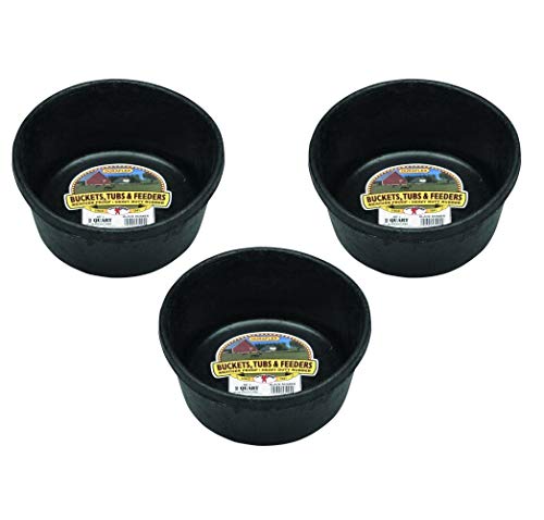 LITTLE GIANT 3 Pack of Corded Rubber Feed Pans, 2 Quart Capacity Each, for Dogs, Rabbits and Small Livestock