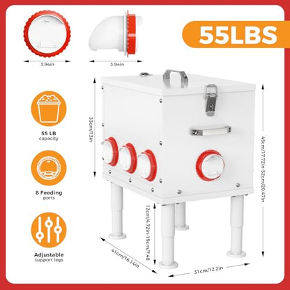 Automatic Chicken Feeder 50lbs Capacity Metal Chicken Feeder with 8 Ports No Waste Chicken Feeder Weatherproof Poultry Feeding Equipment with Handle, Locking Lid & Adjustable Legs for Outdoor