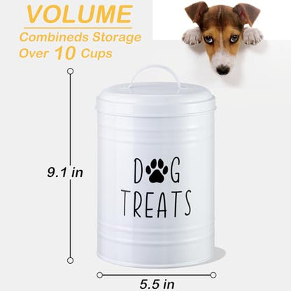 Dog Treat Container Airtight, Dog Treat Jar with Lid - 9x5.5'' Metal Dog Cookie Jar for Farmhouse Kitchen Counter, White Pet Treat Container, Dog Treat Storage Container for Dogs, Cats - color: White - Single