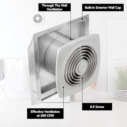 Broan-NuTone 509 Through-the-Wall Ventilation Fan White Cover, 200 CFM, 8.5 Sones, 8" - style: No Switch Dial