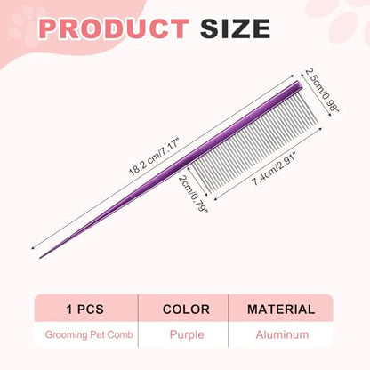 Grooming Pet Comb, 7.2Inch Dog Rat Tail Comb with Rounded Ends Cat Hair Trimmer Combs Knots Mats Loose Hair Removal (Purple), Intended for Small Dog Cat - color: Purple