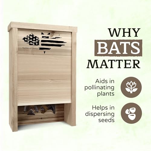 Made in USA- Premium-Grade Red Cedar Single-Chamber Bat Box, Easy-to-Install Wooden Bat House Kit, Weather-Resistant for Outdoors, with Mounting Screws - Applewood Outdoor - style: Single Chamber Cedar