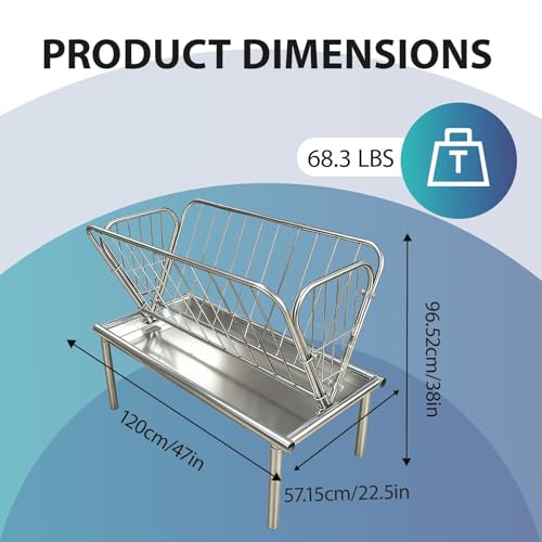 Heavy Duty Steel Livestock Feeder, Long Outdoor Pasture Hay Feeder, 2 in 1 Grain Hay for Sheep Mini Horses, Rust-Resistant & Easy Setup