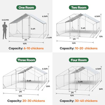 Large Chicken Coop Metal Chicken Runs for Yard 20x10x6.56 FT Chicken Coop with Cover jaulas para gallinas Heavy Duty Chicken Cage Duck Coop Lockable Door with Waterproof and Anti-UV Cover