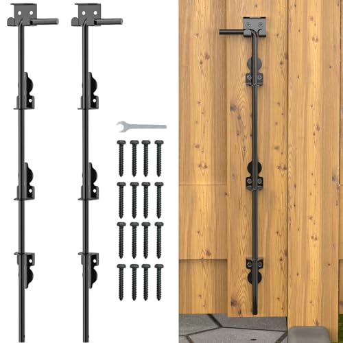FMhotu 24" Cane Bolt Drop Rod for Gate, Heavy Duty Gate Latch for Wooden Fence Metal Gates, Gate Ground Stopper Hardware for Wood PVC Vinyl Metal Gates, 2 Pack - color: 24"-Black, size: 2 Pack