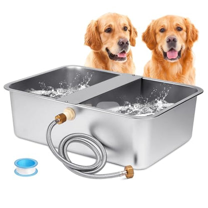 6 Gal Automatic Dog Water Bowl Dispenser Stainless Steel Dog Waterer for Large Breed Dogs, Outdoor Extra Large Bowl for Cats Pets Livestock Chicken