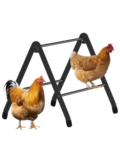 Chicken Roosting Perch, Adjustable Chicken Perch for Coop, Training Chicken Roosting Perches with Metal Stand, Chicken Toys Suitable for Chick, Hens and Parrots, Black