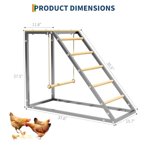 Chicken Perch for Coop with Ladder, Chicken Roosting Bars for Chickens in Coop with Swing Set Wooden Run Accessories Toy Chick Roost Activity Playground for Backyard Farm - size: 37.6''L x 15.7''W x 27.5''H