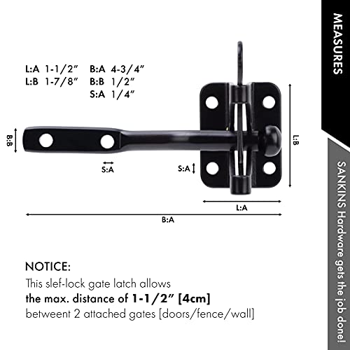 Self Locking Gate Latch Automatic Gravity Lever for Wood Fence Gate, Door Latches, Steel, Black - size: Normal