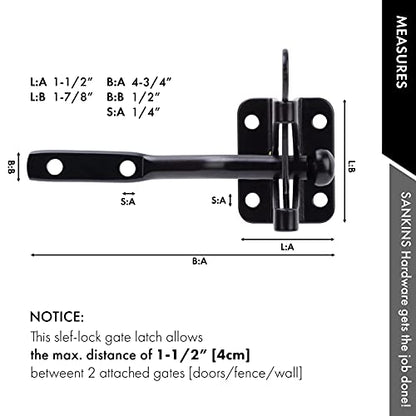 Self Locking Gate Latch Automatic Gravity Lever for Wood Fence Gate, Door Latches, Steel, Black - size: Normal