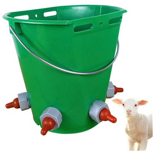 Feed Bucket, 8L Large Capacity Livestock Milk Goat Feeder with Nipple, Green Sheep Feeder & Baby Bottle Bucket for Calves, Lambs, and Kids, 5 Mouth - color: 5 Mouth