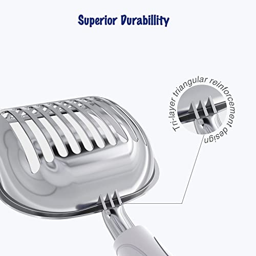 WePet Cat Litter Scoop, Aluminum Alloy Sifter, Kitty Metal Scooper, Deep Shovel, Long Handle, Poop Sifting, Kitten Pooper Lifter, Durable, Heavy Duty, for Litter Box - color: POLISHED Aluminum \ #05 Grey Handle, size: Small